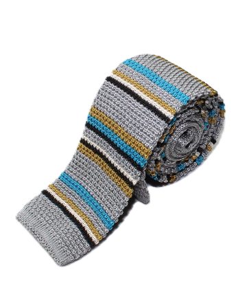 Striped Silk Knitted Tie in Light Grey