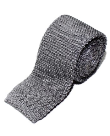Plain Silk Knitted Tie in Light Grey