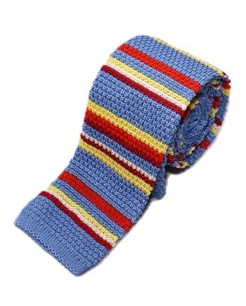 Striped Silk Knitted Tie in Sky Blue