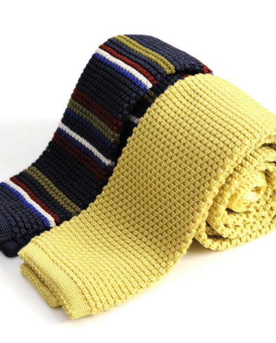 Striped Silk Knitted Tie in Navy - Image 5