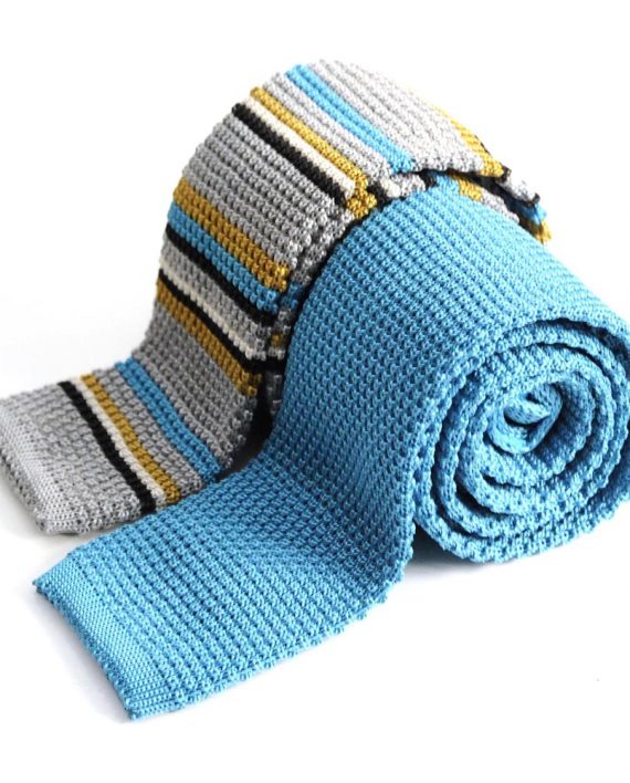 Striped Silk Knitted Tie in Light Grey - Image 6