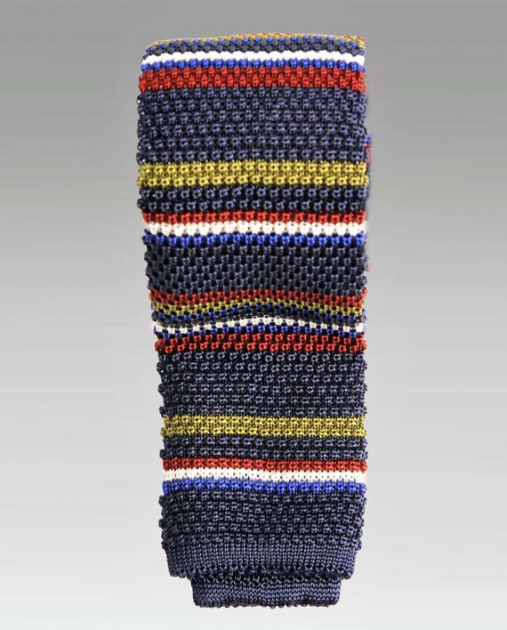 Striped Silk Knitted Tie in Navy - Image 3