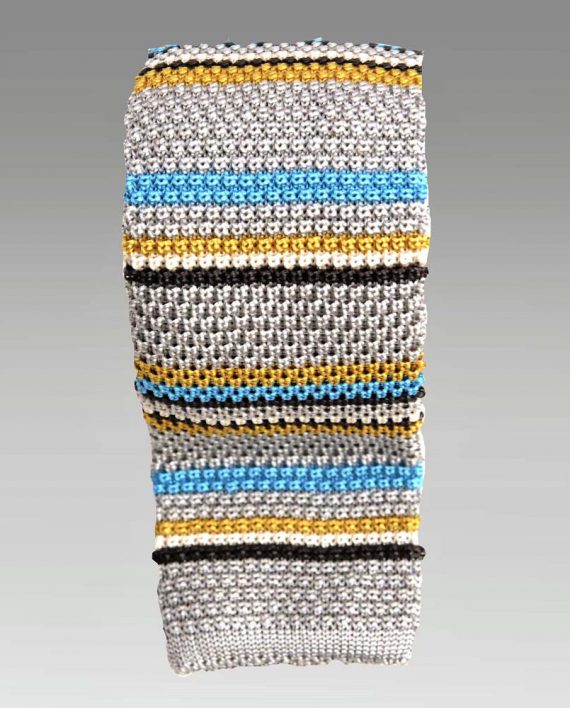 Striped Silk Knitted Tie in Light Grey - Image 3