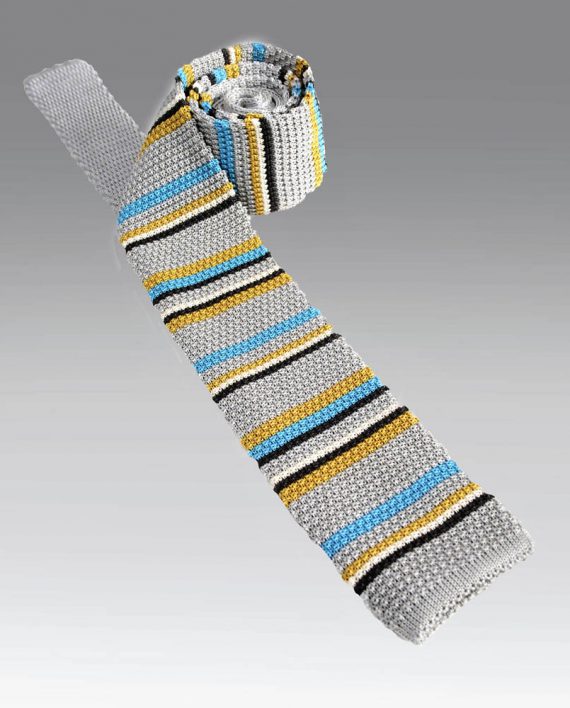 Striped Silk Knitted Tie in Light Grey - Image 2
