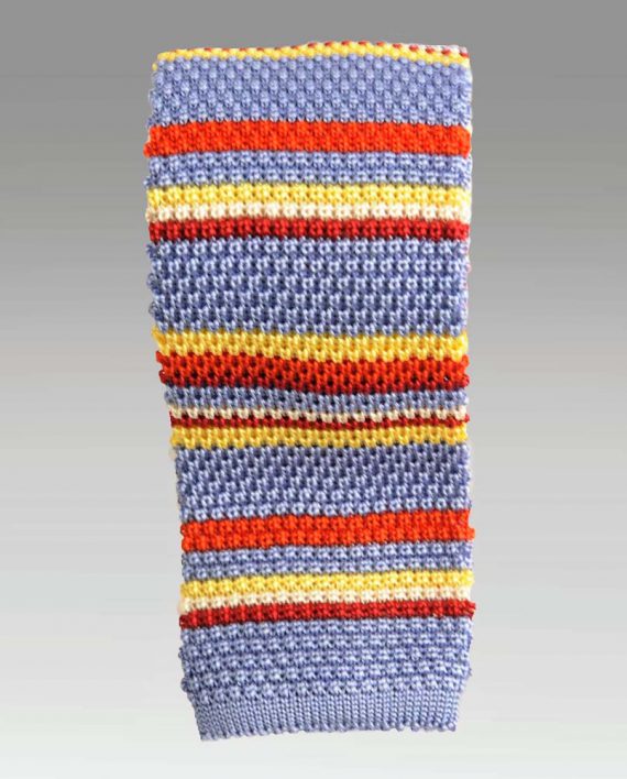Striped Silk Knitted Tie in Sky Blue - Image 2