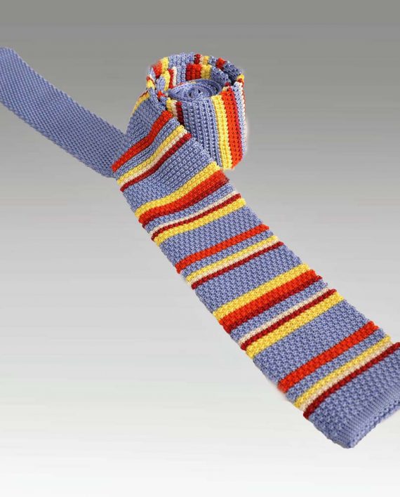 Striped Silk Knitted Tie in Sky Blue - Image 3