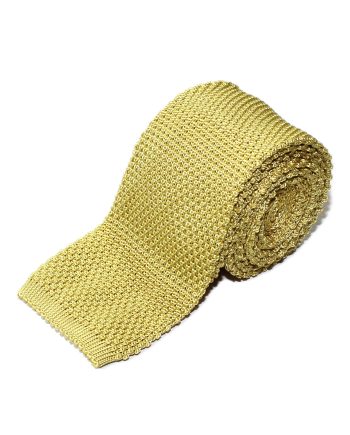 Plain Silk Knitted Tie in Saffron Yellow