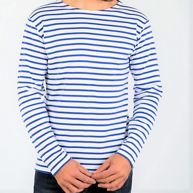 blue and white striped long sleeve t shirt