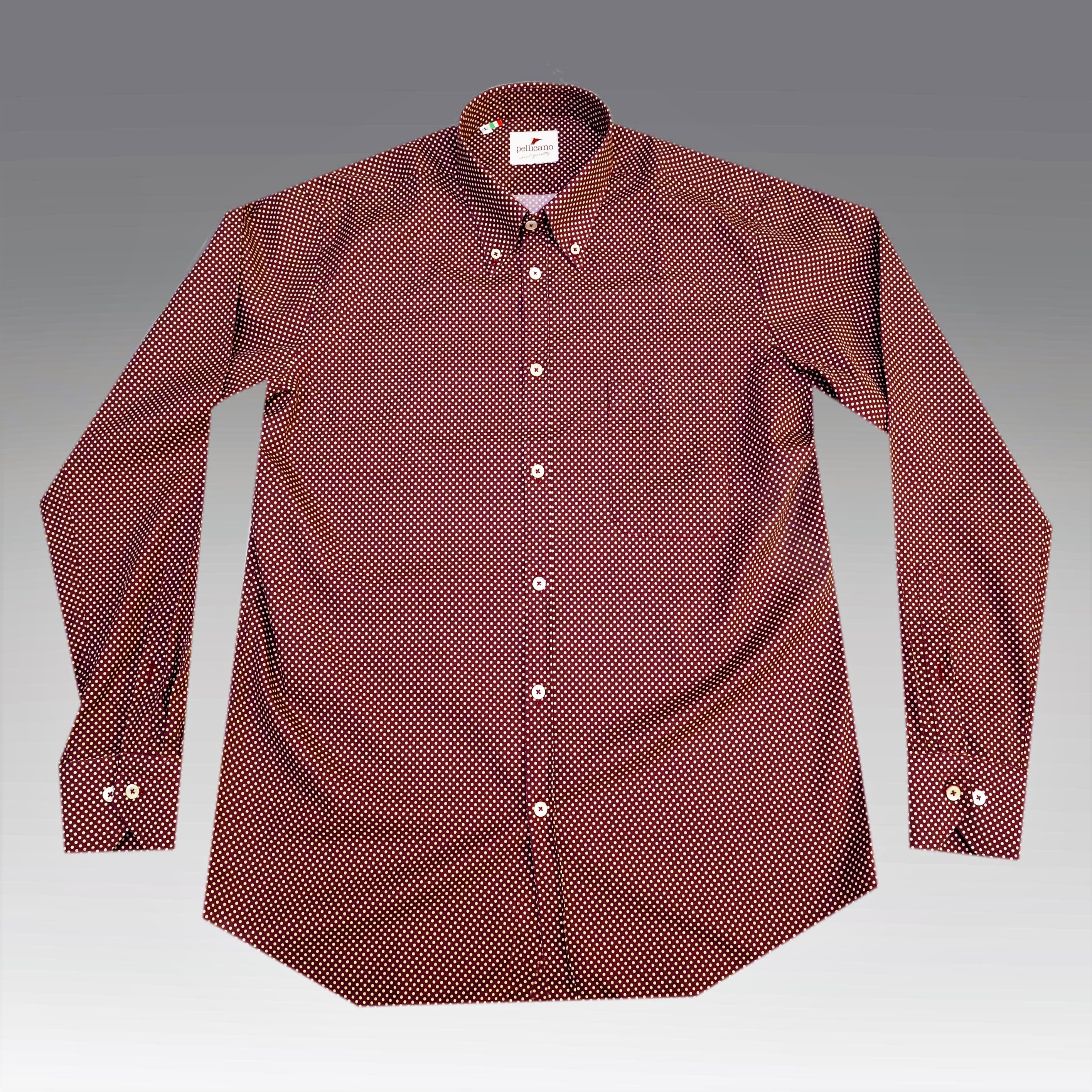 Marco 2 Polka Dot Print Button Down Shirt in Burgundy with Ecru