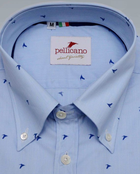 Men's Sky Micro Stripe  Button Down Shirt with Pelican Print - Image 6