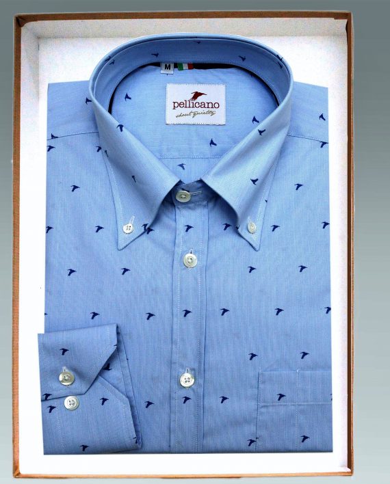Men's Sky Micro Stripe  Button Down Shirt with Pelican Print