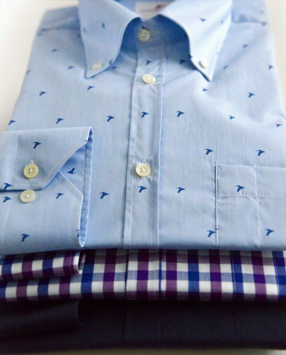 Men's Sky Micro Stripe  Button Down Shirt with Pelican Print - Image 7