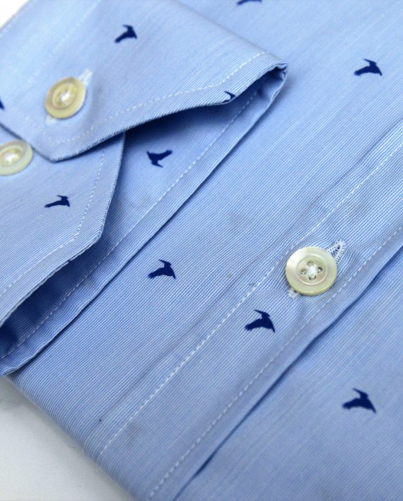 Men's Sky Micro Stripe  Button Down Shirt with Pelican Print - Image 4