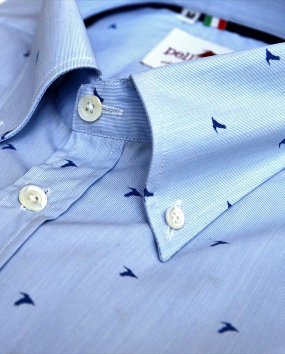 Men's Sky Micro Stripe  Button Down Shirt with Pelican Print - Image 2