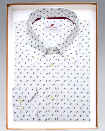 Men's White  Button Down Shirt with Grey Pelican Print