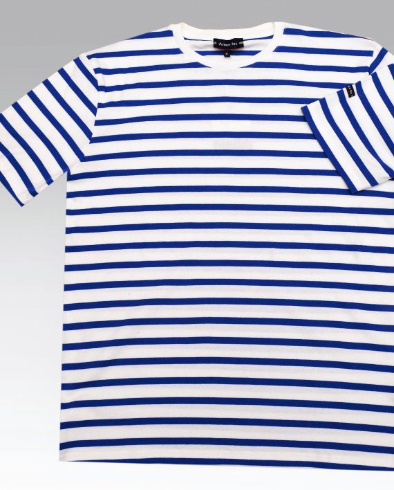 Armor Lux Short Sleeve Breton Stripe Shirt in White & Blue - Image 3