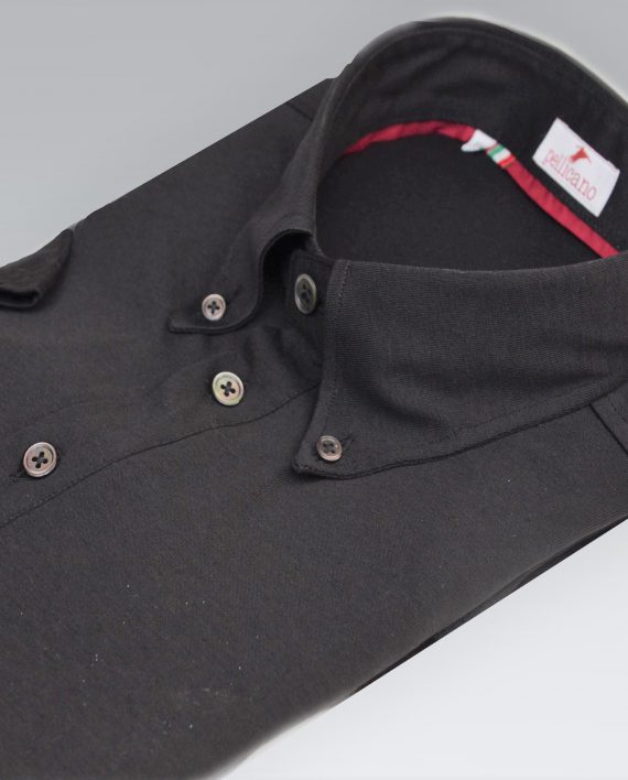 Men's Short Sleeve Polo Shirt in Black Jersey Cotton - Image 2