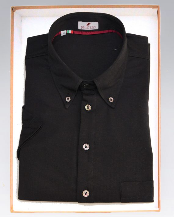 Men's Short Sleeve Polo Shirt in Black Jersey Cotton - Image 4