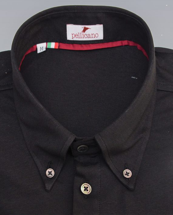 Men's Short Sleeve Polo Shirt in Black Jersey Cotton - Image 3