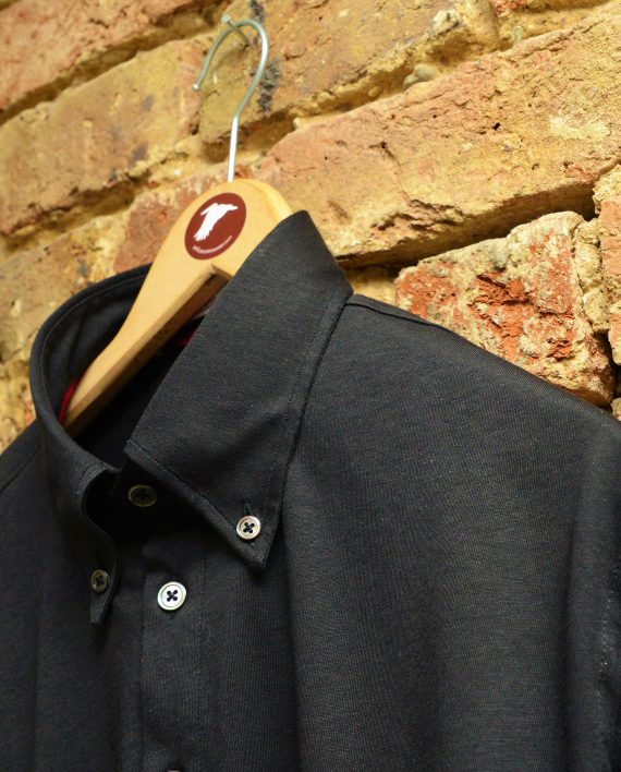Men's Short Sleeve Polo Shirt in Black Jersey Cotton - Image 5