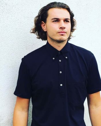 Men's Short Sleeve Polo Shirt in Black Jersey Cotton