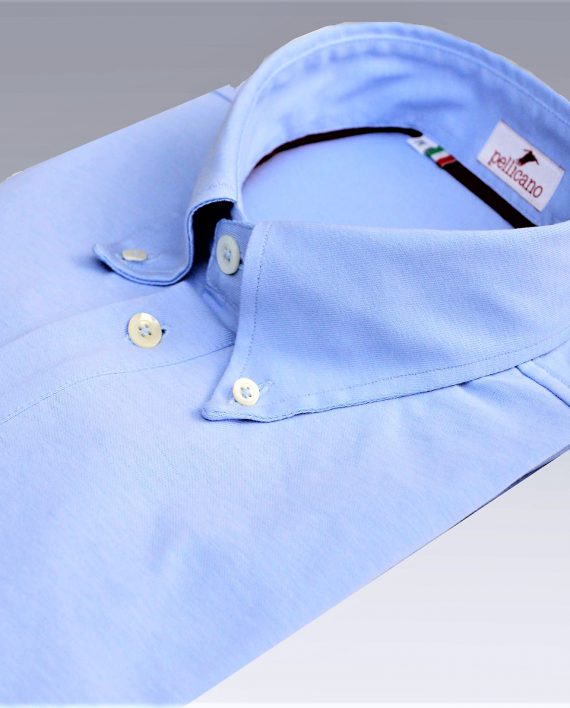 Men's Short Sleeve Polo Shirt in Sky Blue Jersey Cotton - Image 2