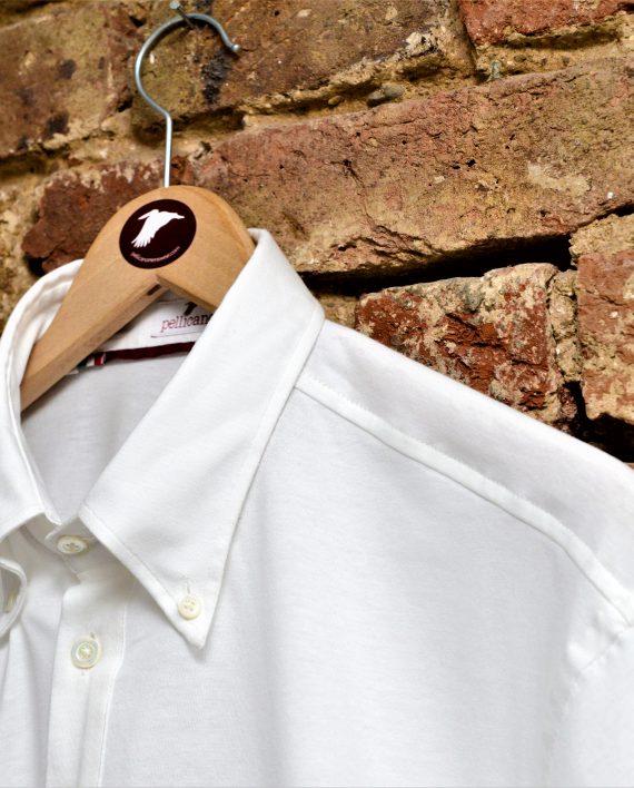 Men's Short Sleeve Polo Shirt in White Jersey Cotton - Image 4