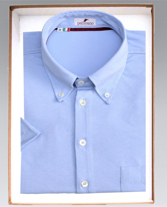 Men's Short Sleeve Polo Shirt in Sky Blue Jersey Cotton