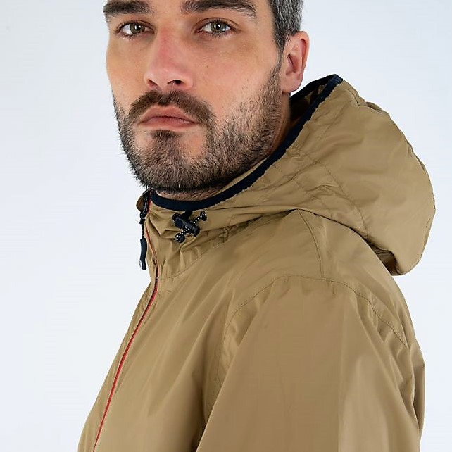 Outerwear - Hooded Rain Jacket in Light Brown Water Repellent Polyester ...