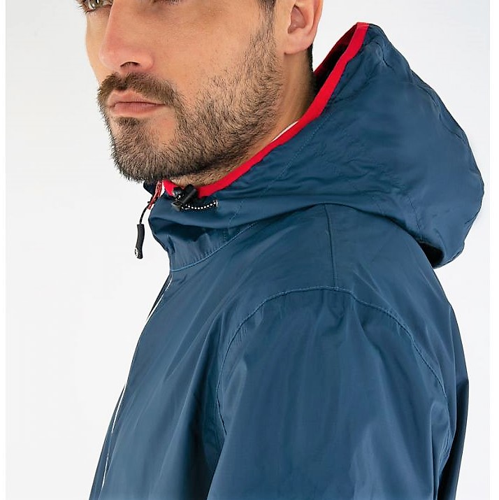 Outerwear - Hooded Rain Jacket in Water Repellent Navy Polyester ...