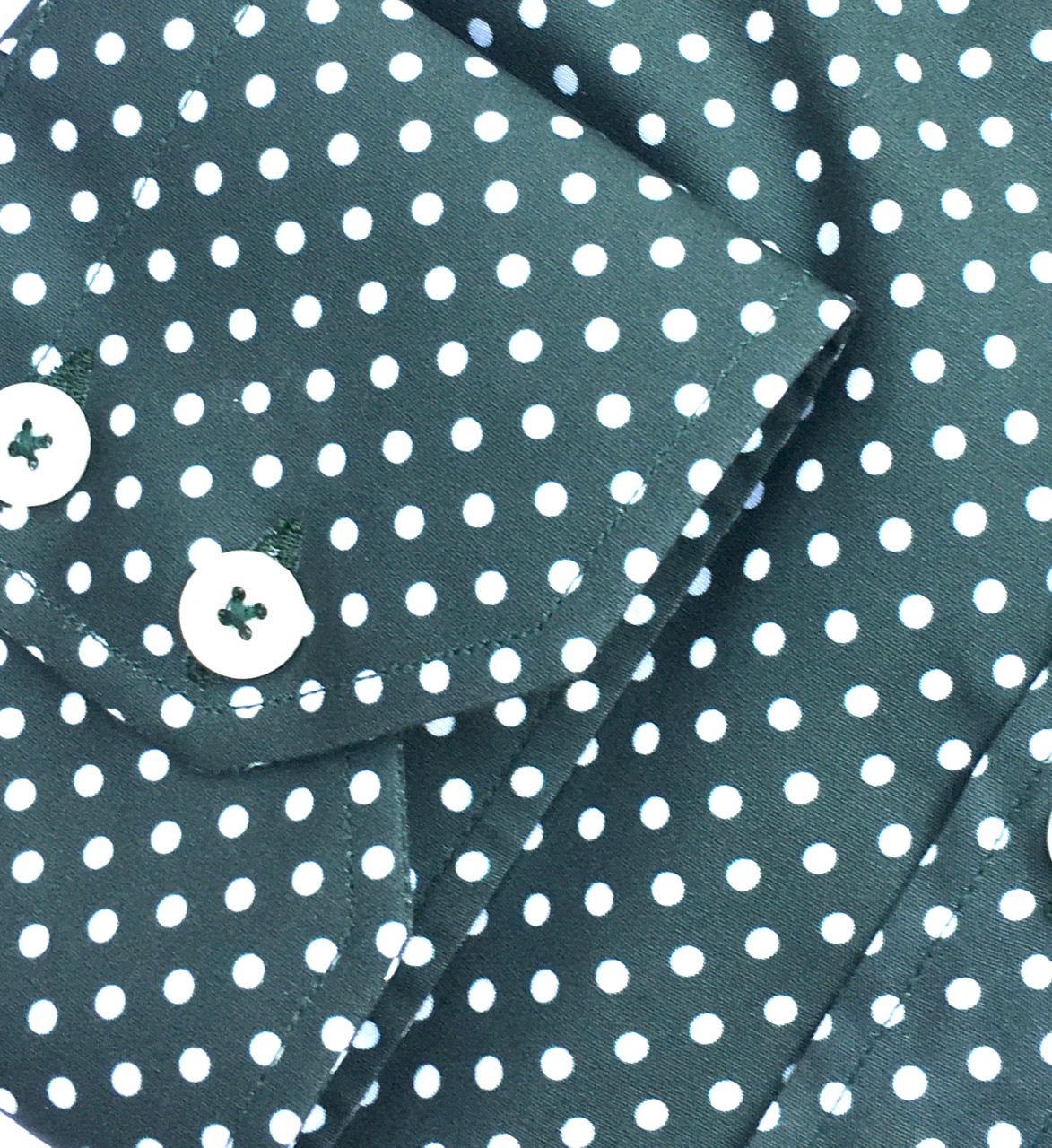 Men's Polka Dot Print Button Down Shirt in Racing Green & White