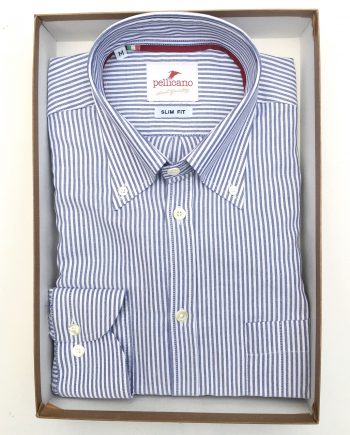 A Men's Stripe Oxford Button Down Shirt in Blue & White