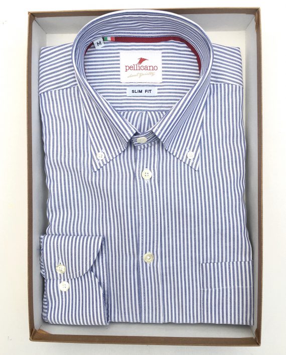 Men's Stripe Oxford Button Down Shirt in Blue & White
