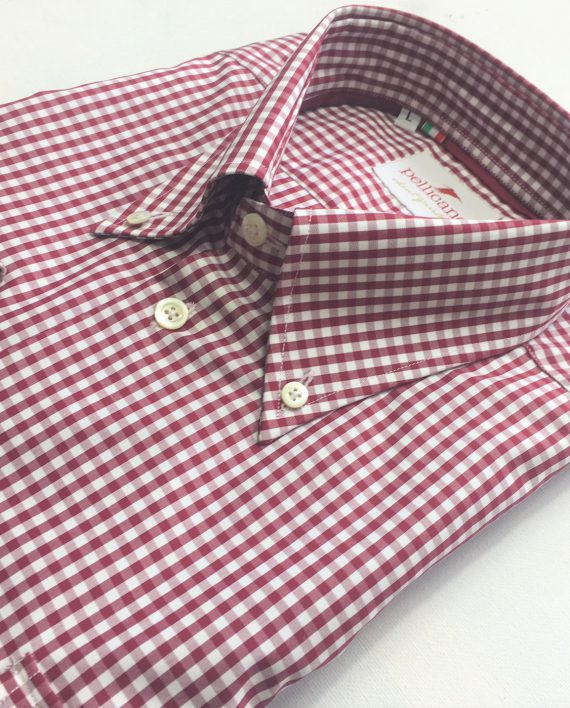 Men's Gingham Shirt in Burgundy & White - Image 3