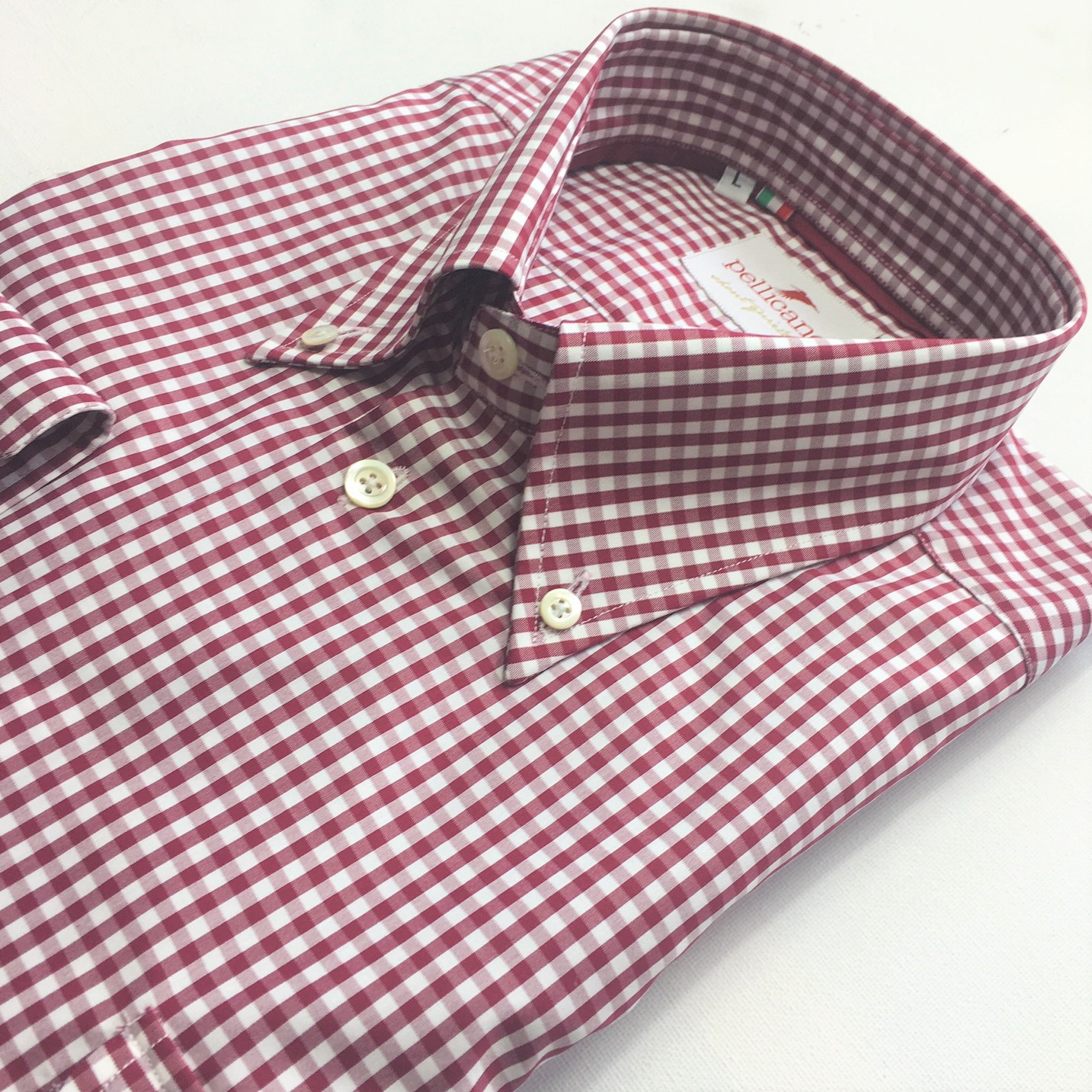 Men's Gingham Shirt in Burgundy & White - Pellicano Menswear