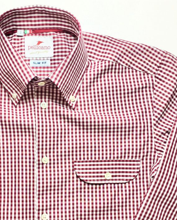 Men's Gingham Shirt in Burgundy & White - Image 2