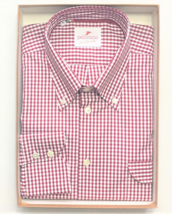Men's Gingham Shirt in Burgundy & White