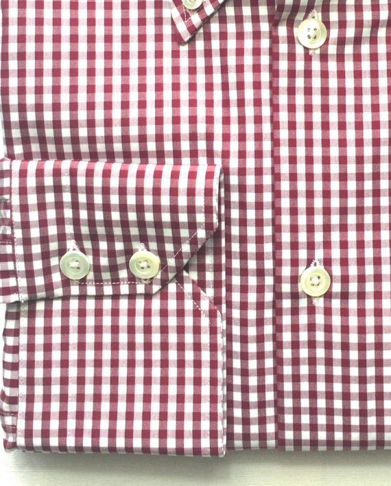 Men's Gingham Shirt in Burgundy & White - Image 5