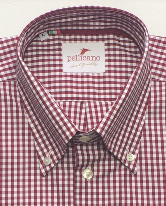Men's Gingham Shirt in Burgundy & White - Image 6