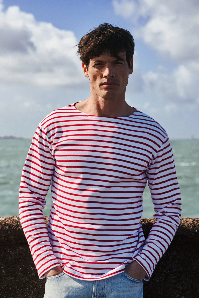 A Long Sleeve Breton Stripe Shirt in White & Red - Image 6