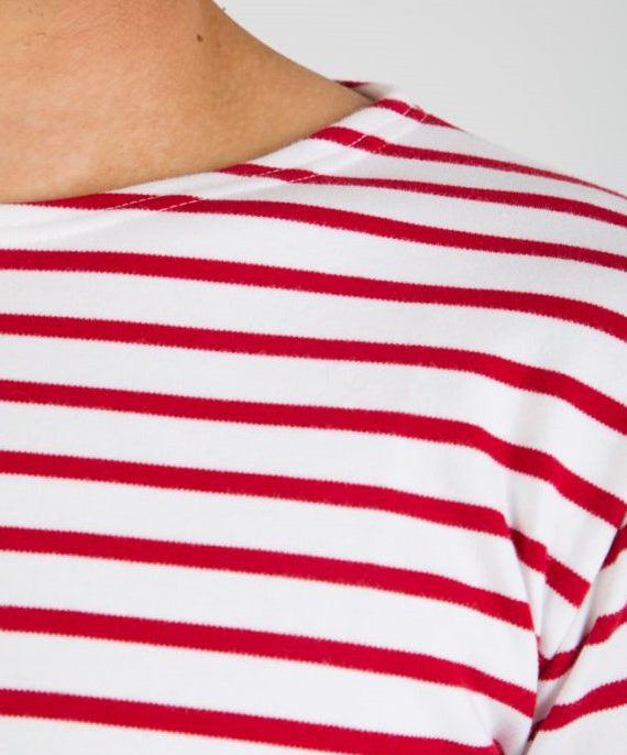 Long Sleeve Breton Stripe Shirt in White & Red - Image 4