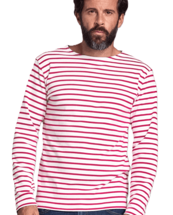 Long Sleeve Breton Stripe Shirt in White & Red