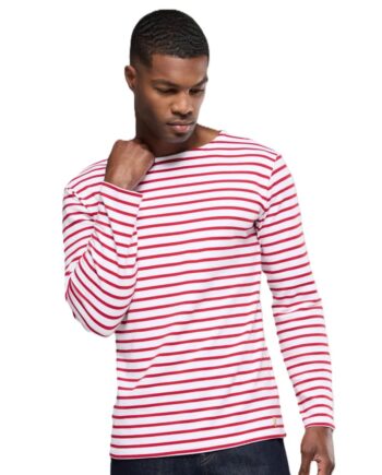 A Long Sleeve Breton Stripe Shirt in White & Red