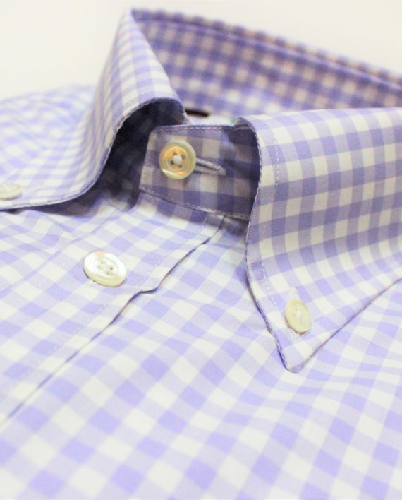 Men's Gingham Cotton Poplin Shirt in Lilac & White - Image 4