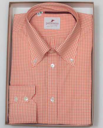 Men's Gingham Cotton Poplin Shirt in Orange & White