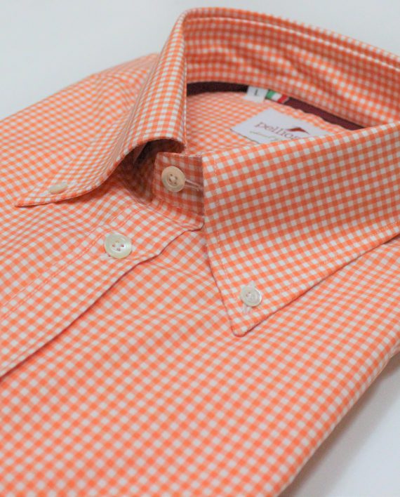 Men's Gingham Cotton Poplin Shirt in Orange & White - Image 2