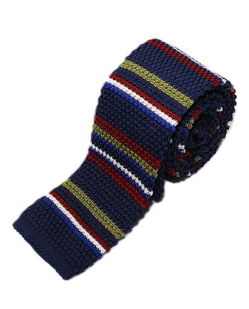 Striped Silk Knitted Tie in Navy