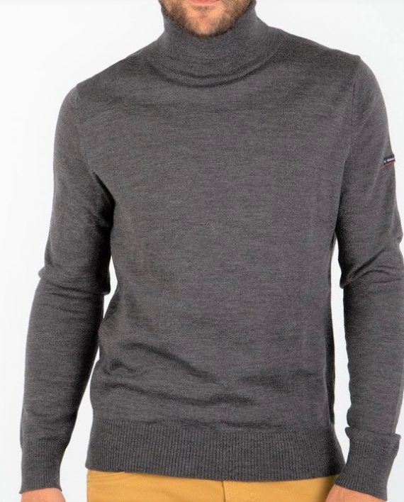 Roll Neck Jumper in Fine Grey Merino Wool