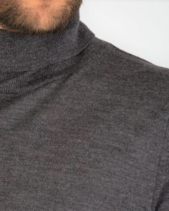 Roll Neck Jumper in Fine Grey Merino Wool - Image 2