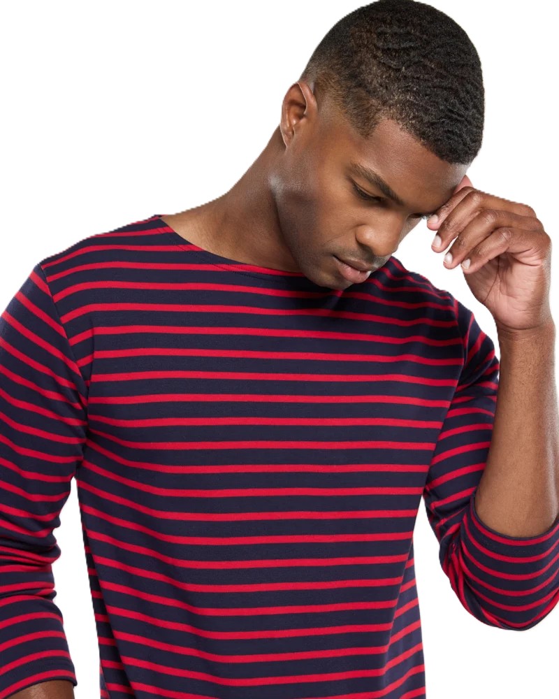 A Long Sleeve Breton Stripe Shirt in Red & Navy - Image 2